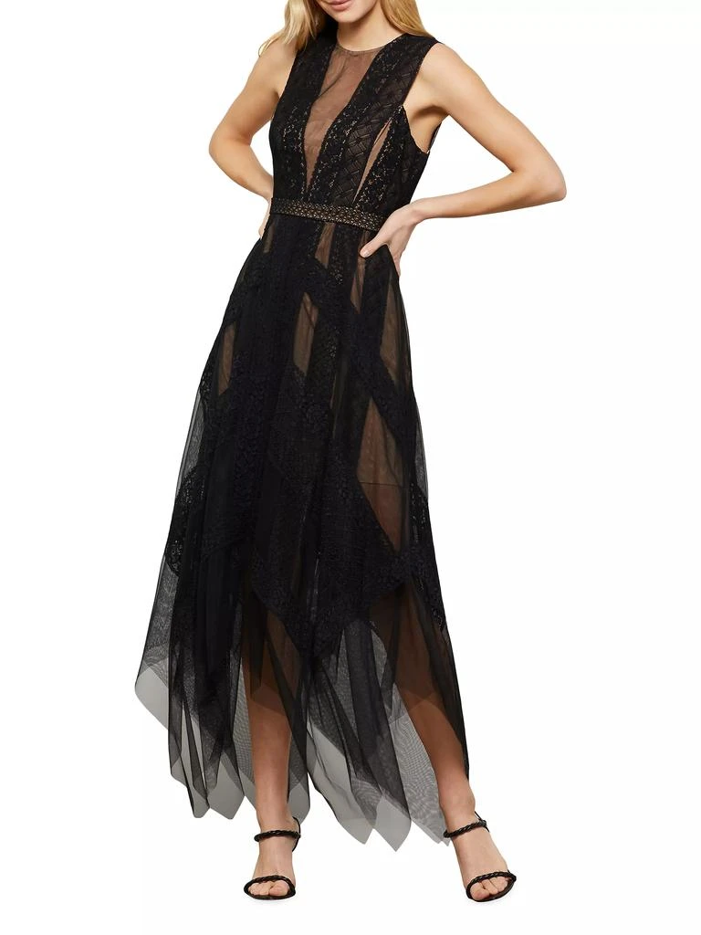 BCBG Andi Asymmetric Lace &amp; Tulle Maxi Dress 2