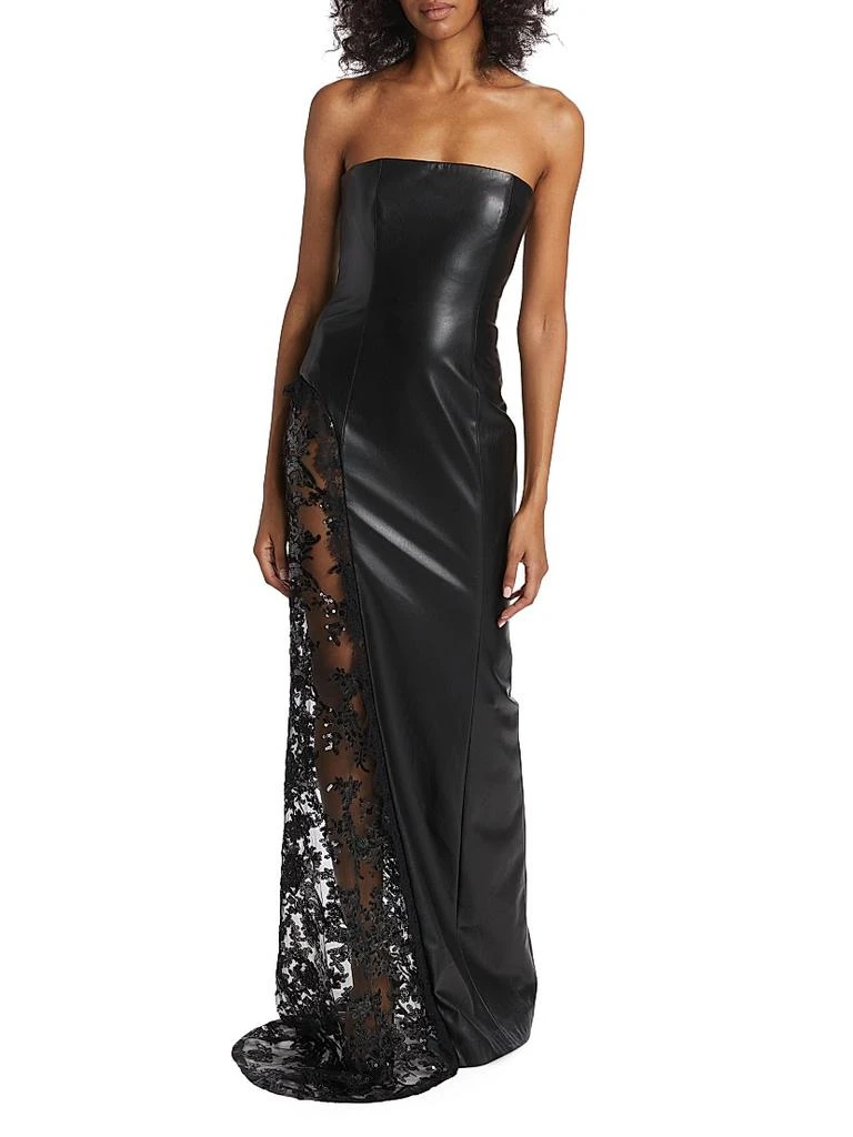 Alice + Olivia Retha Faux Leather Lace Maxi Dress in Black - Size 2