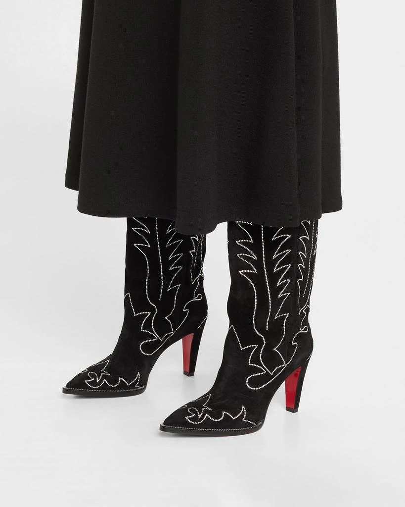 Christian Louboutin Santia Suede Strass Red Sole Western Boots 2