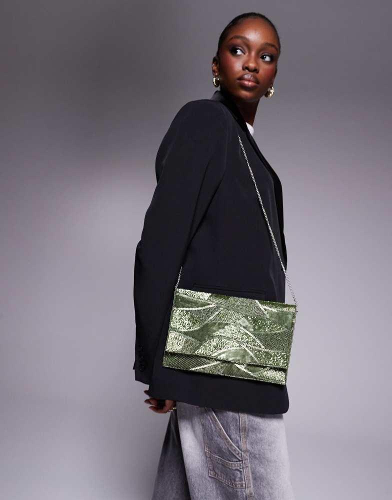 True Decadence True Decadence sequin pattern envelope clutch bag in green