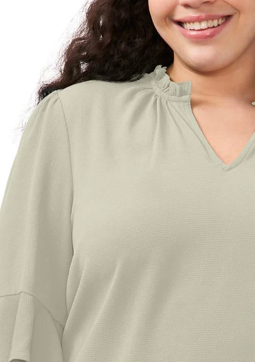 CeCe Plus Size Elbow Sleeve Shirred Ruffle Blouse 3
