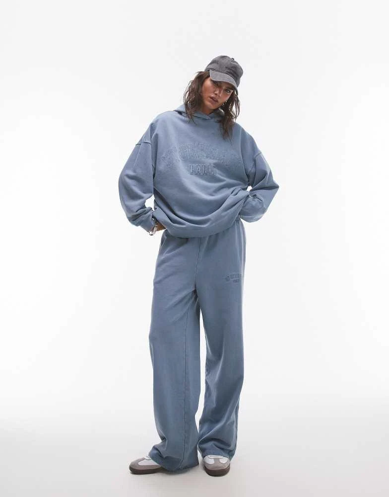 Topshop Topshop co-ord graphic St Germain oversized hoodie in blue 3