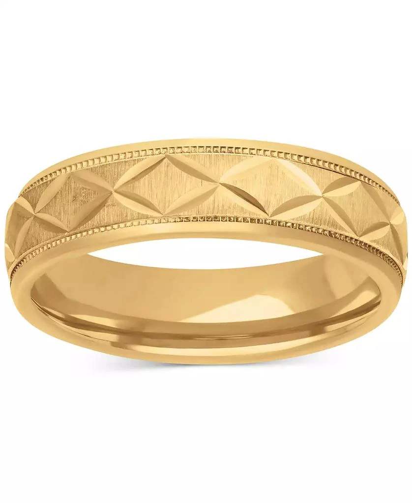 Macy
s Men
s Geometric Texture Milgrain Bead Wedding Band in 18k Gold-Plated Sterling Silver 4