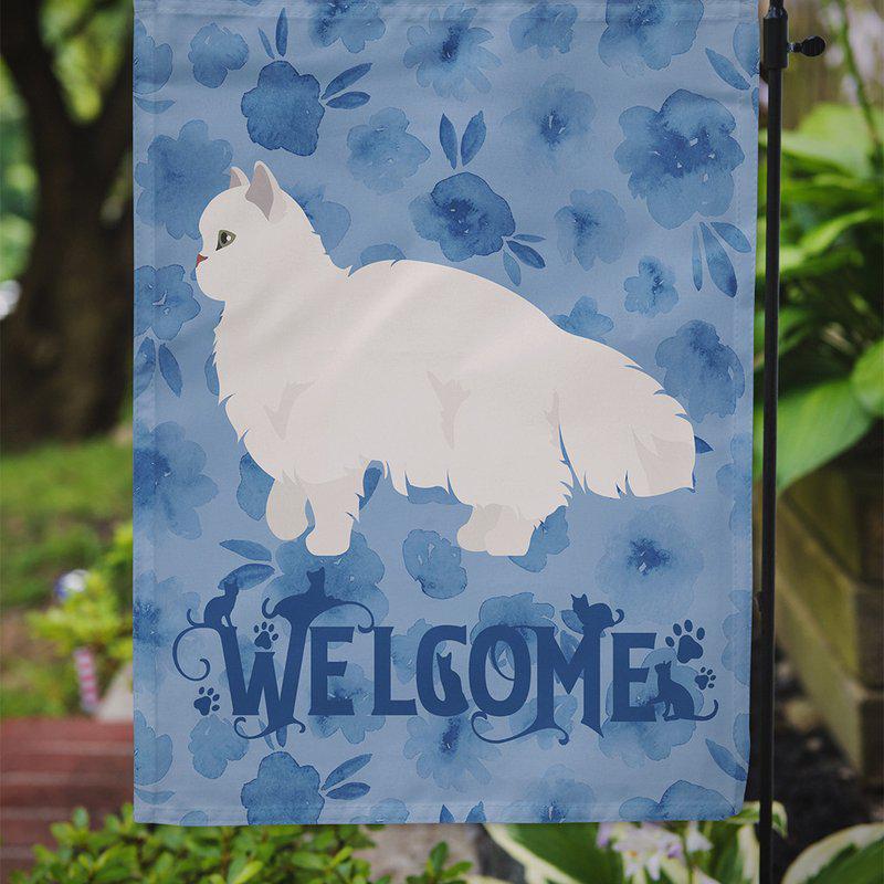Caroline's Treasures 11 x 15 1/2 in. Polyester White Persian Traditional Cat Welcome Garden Flag 2-Sided 2-Ply