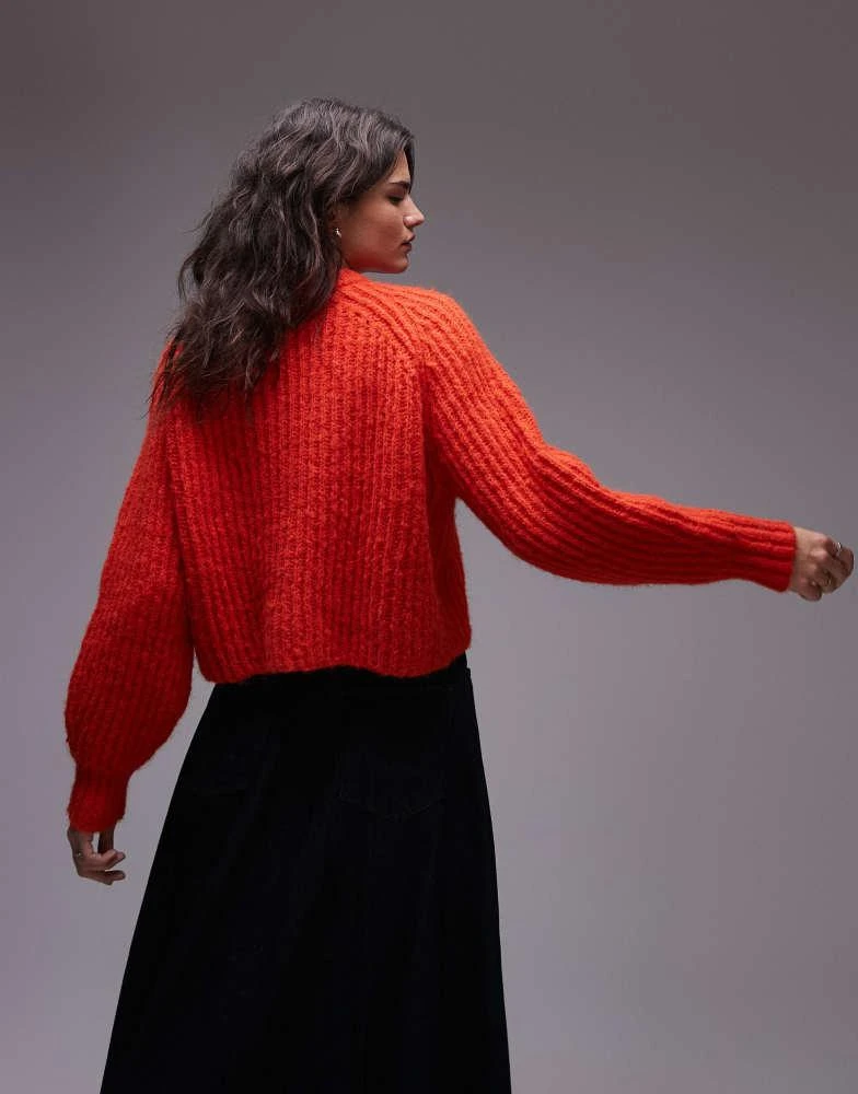 Topshop Topshop knitted chunky crew neck cardigan in red 4