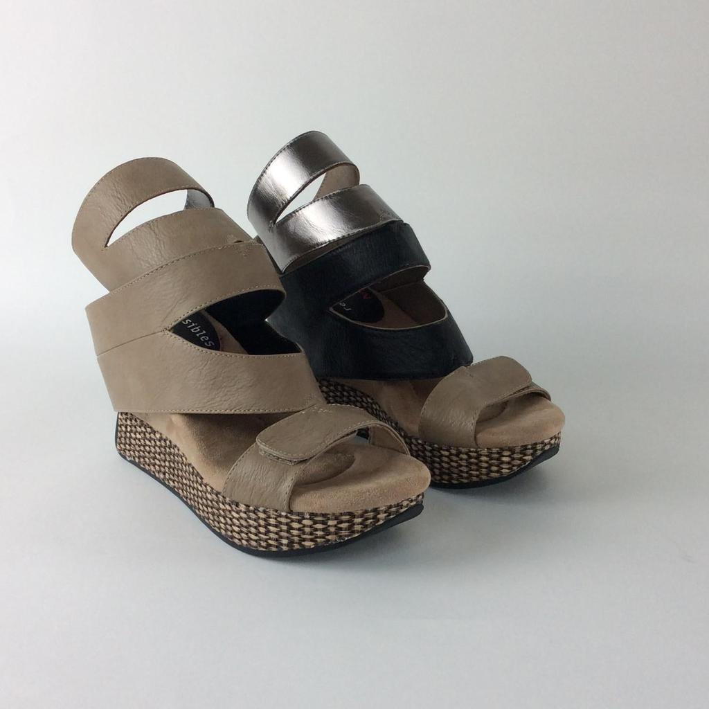 Modzori Karma Wedge Sandal In Black/ Taupe