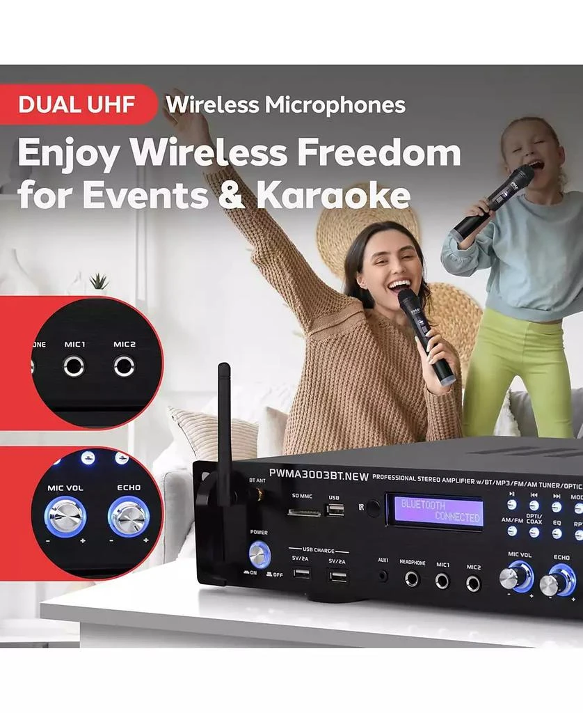 Pyle 3000W Bluetooth Hybrid Amplifier Receiver with VHF Mics 
Multi-Input Support 5