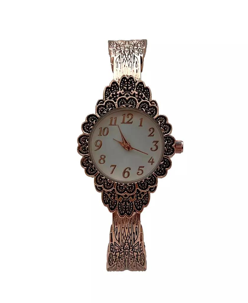 Olivia Pratt Rose Gold Elegant Flower Detailed Face Bangle Women Watch