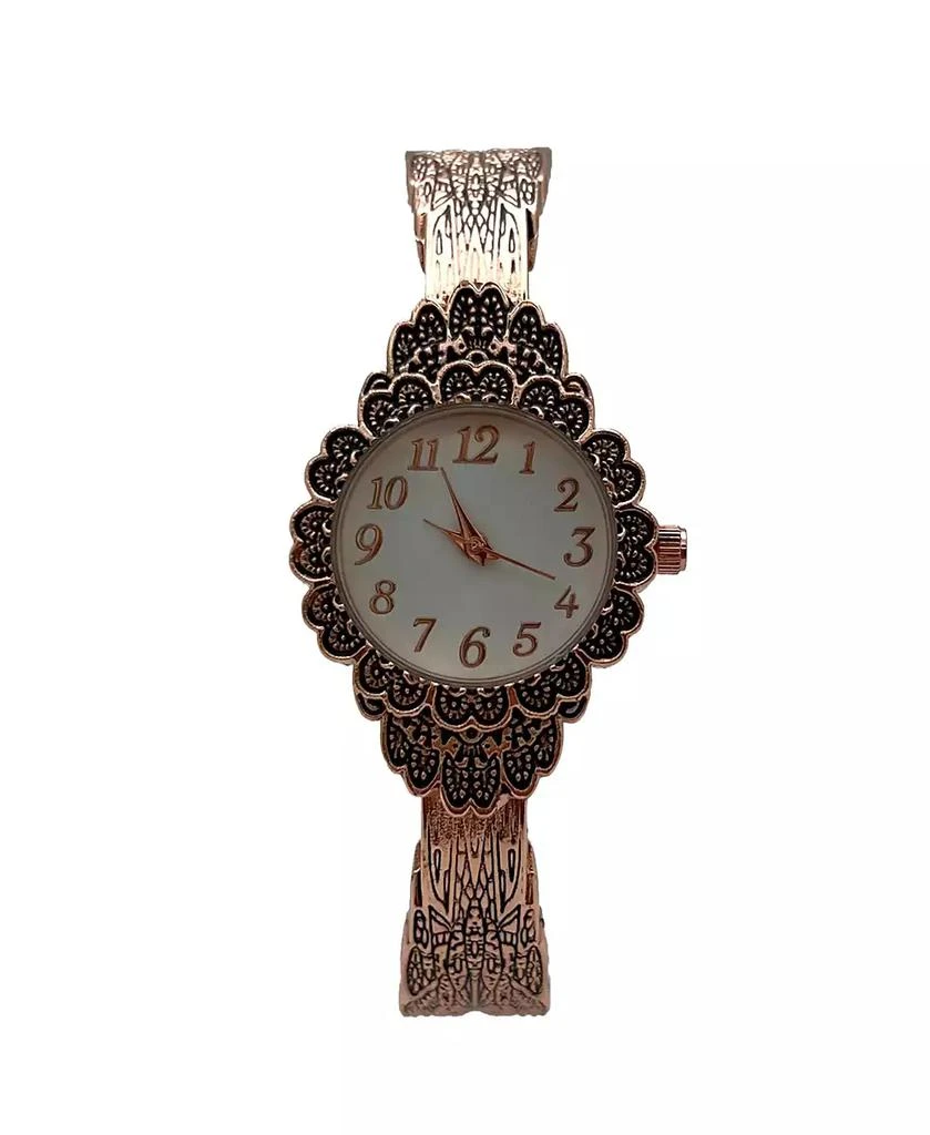 Olivia Pratt Rose Gold Elegant Flower Detailed Face Bangle Women Watch 1