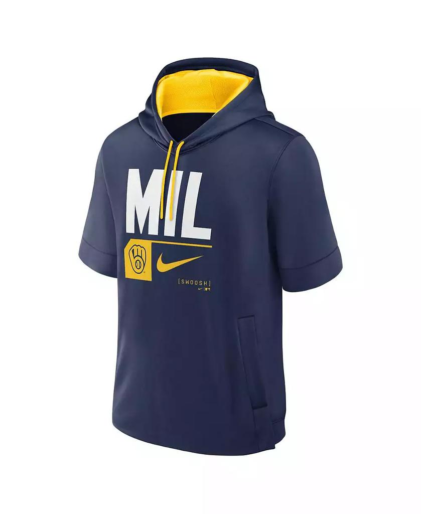 NIKE Men's Navy Milwaukee Brewers Tri Code Lockup Short Sleeve Pullover Hoodie