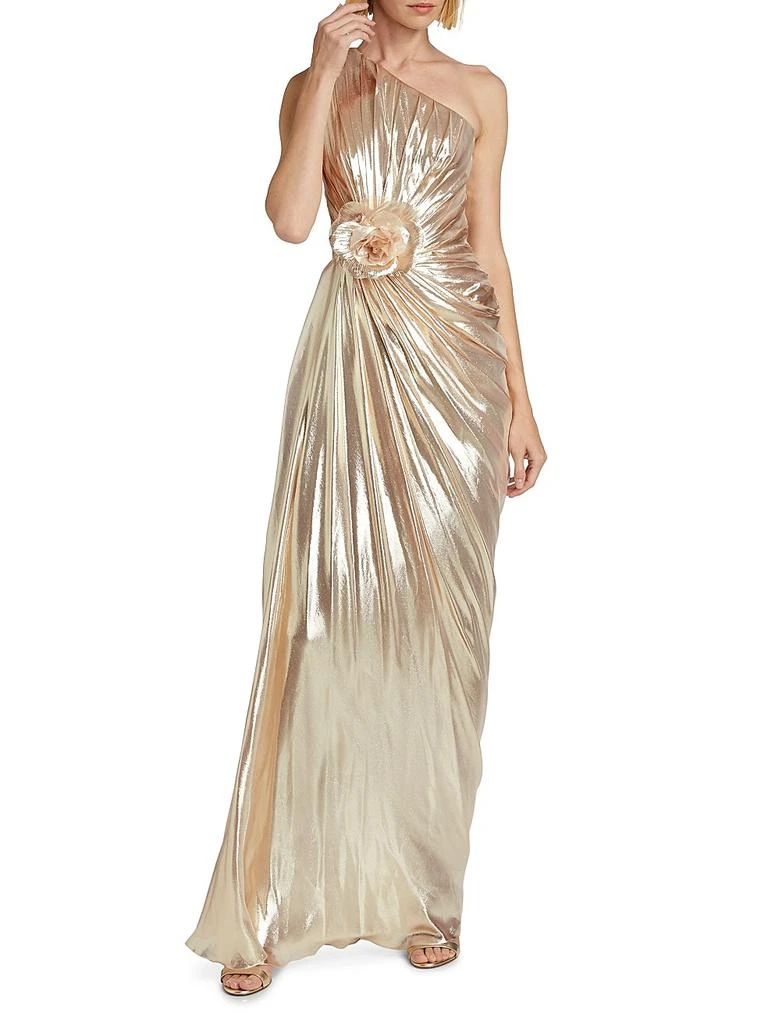 Pamella Roland Metallic Chiffon One-Shoulder Gown 2