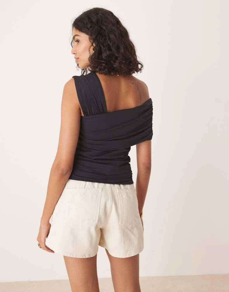 Abercrombie & Fitch Abercrombie & Fitch off shoulder asymmetric drape top in black 3