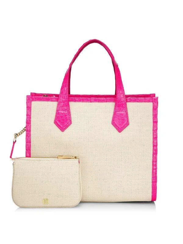 Maria Oliver Medium Martina Crocodile & Linen Tote Bag 4