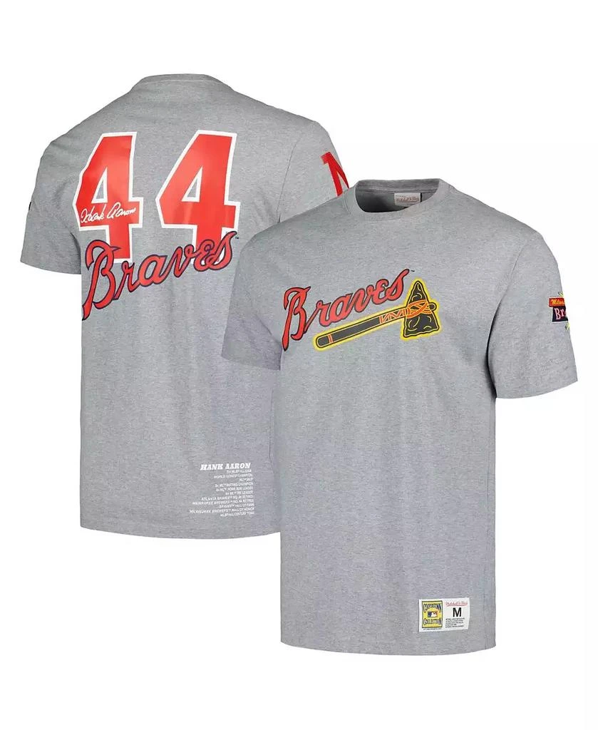 Mitchell & Ness Mitchell Ness Men's Hank Aaron Heather Gray Milwaukee Braves Cooperstown Collection Legends T-Shirt 1