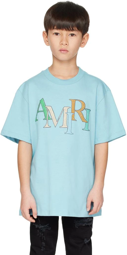 AMIRI Kids Blue Staggered Scribble T-Shirt 1