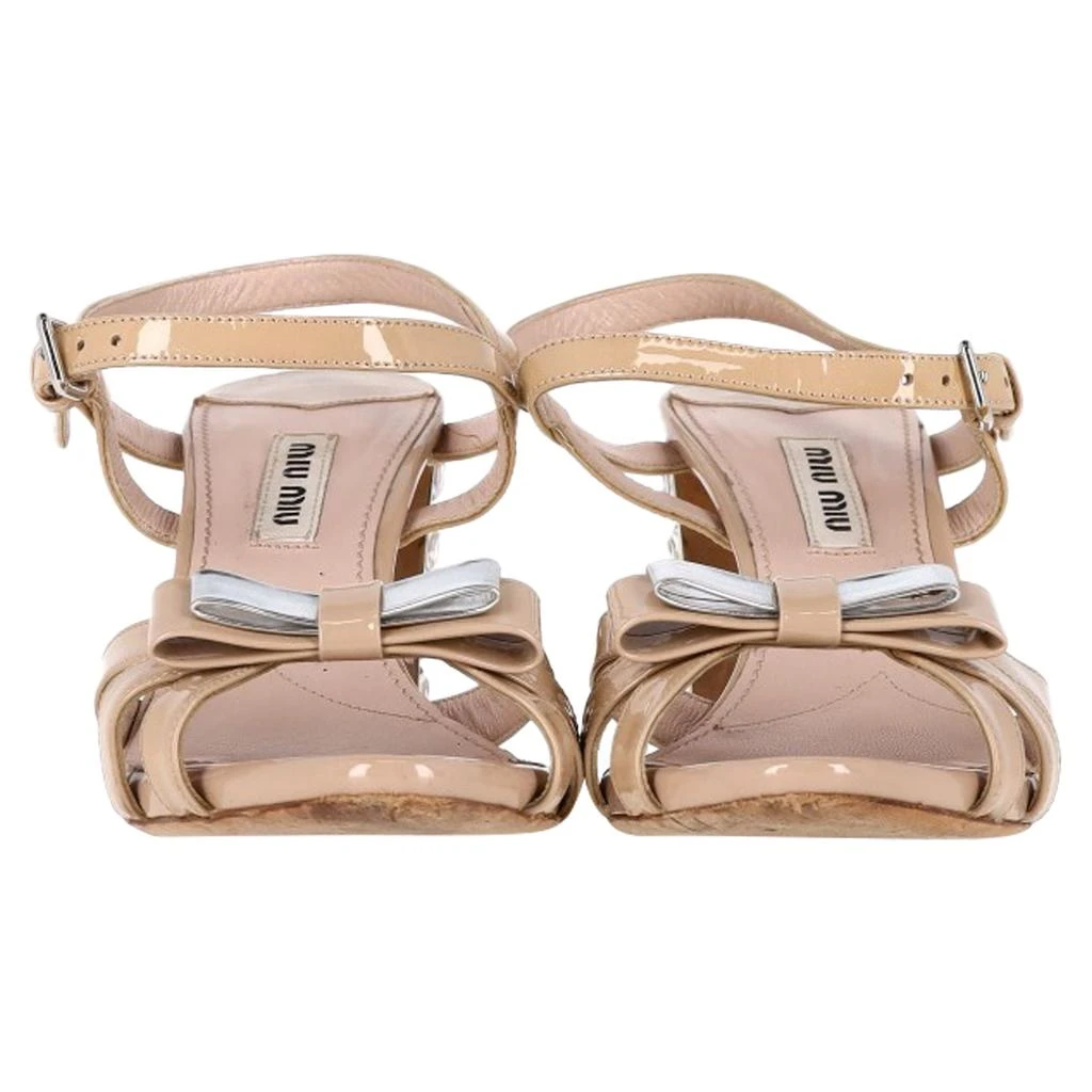 Miu Miu Bow Detail Ankle Strap Crystal Heel Sandals in Nude Patent Leather 2