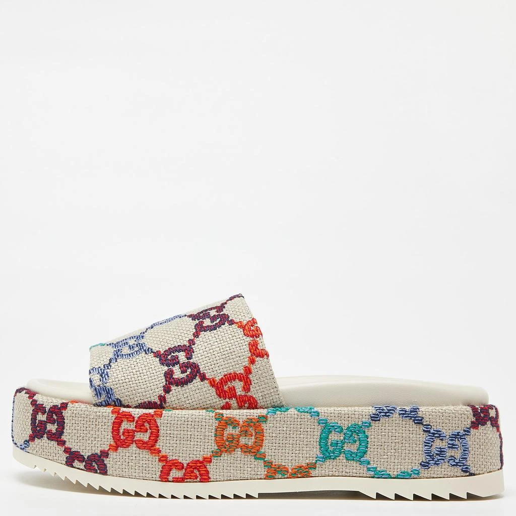 Gucci Gucci Multicolor GG Monogram Canvas Angelina Platform Slide Sandals Size 38 1