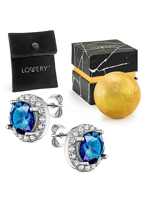 Lovery Sterling Silver Saphire Stud Earring  with Pouch, Bath Bomb 
Gift Box
