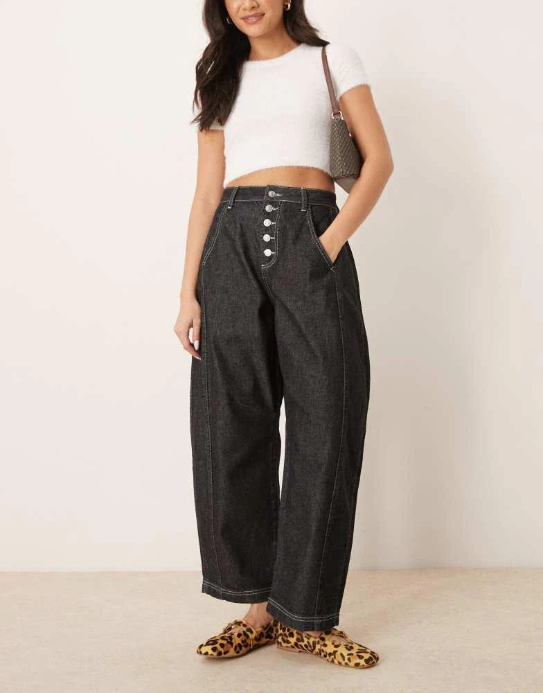 ASOS ASOS DESIGN cropped barrel leg jean with side panel in black 1