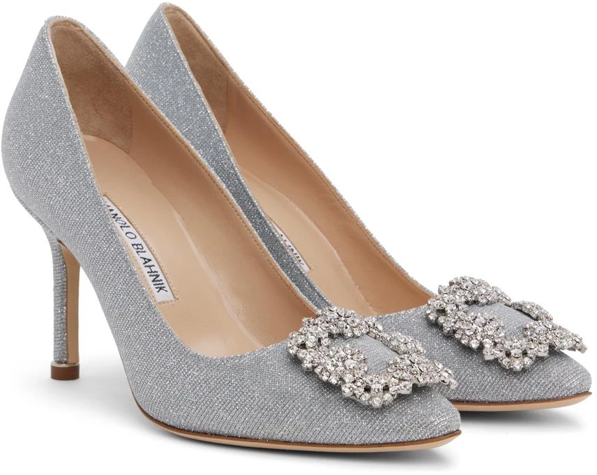 Manolo Blahnik Silver Hangisi Heels 4