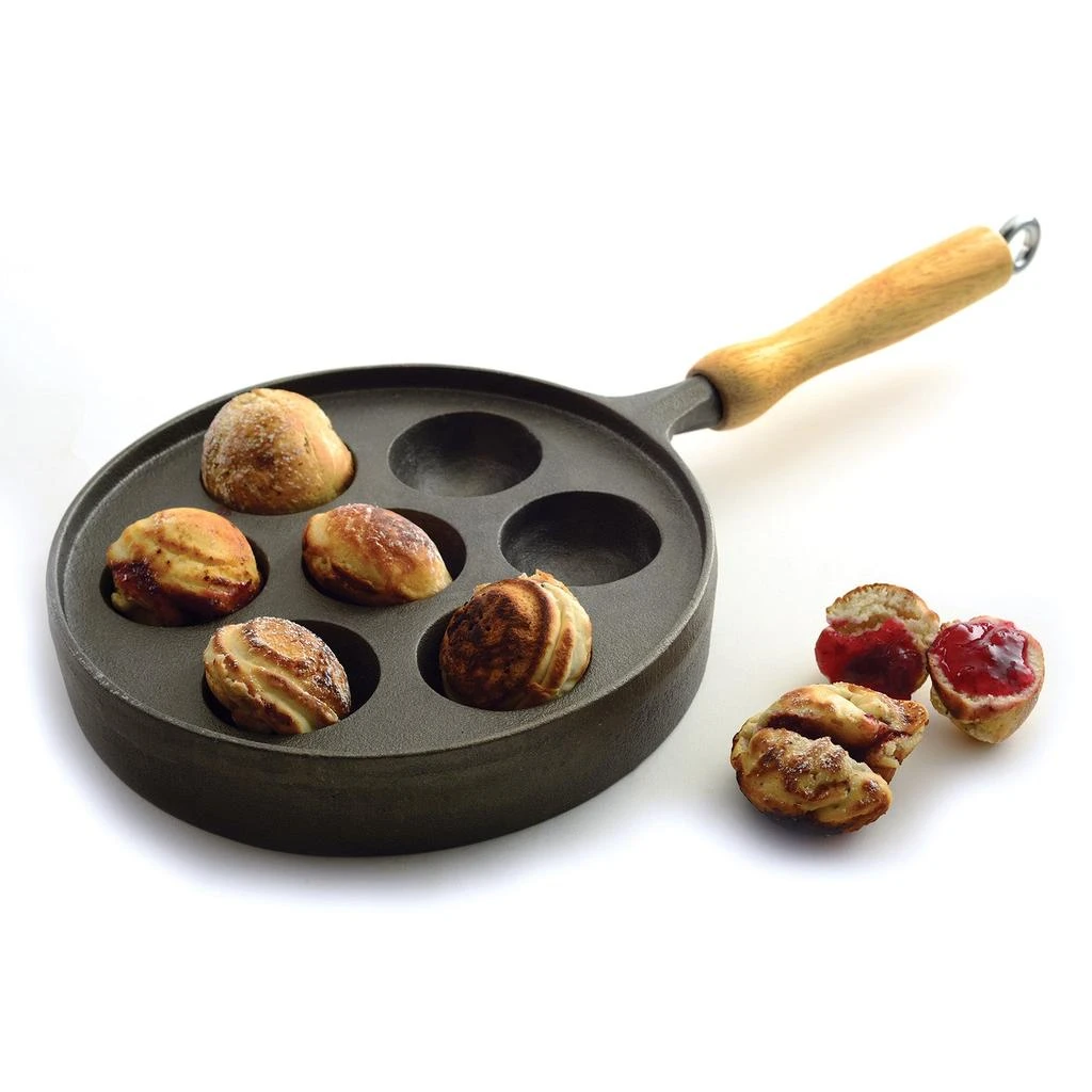 Norpro Deluxe Cast Iron Aebleskiver Stuffed Pancake Pan with Wood Handle 4