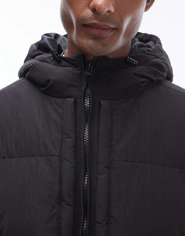 Topman Topman textured hooded puffer jacket in black 3