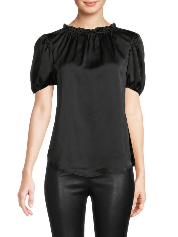 Renee C. Puff Sleeve Ruffle Satin Top 1