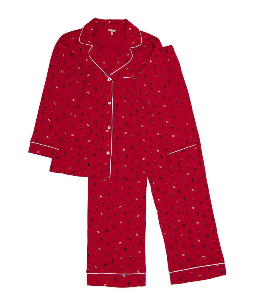 Eberjey Gisele Printed Long Pj Set In Nutcracker Holly Red/ivory 3