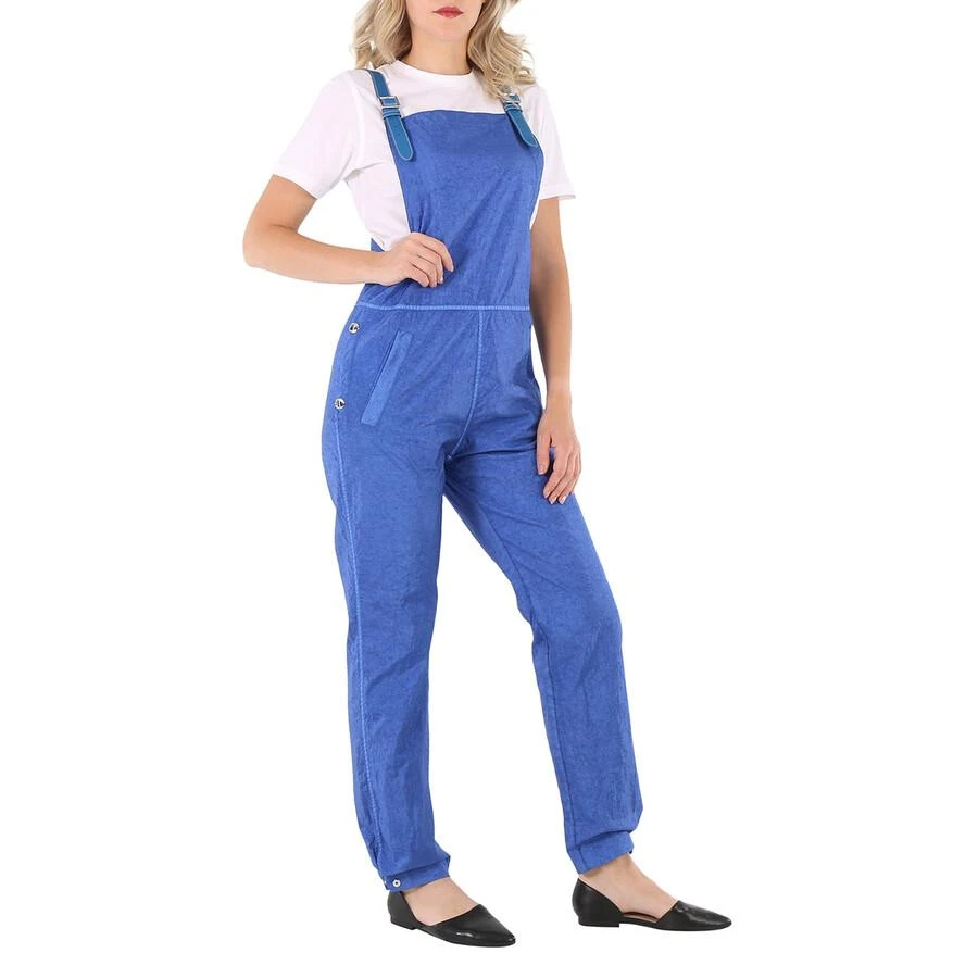 Burberry Warm Royal Blue Leather-Trim Canvas Dungarees Jumpsuit 2