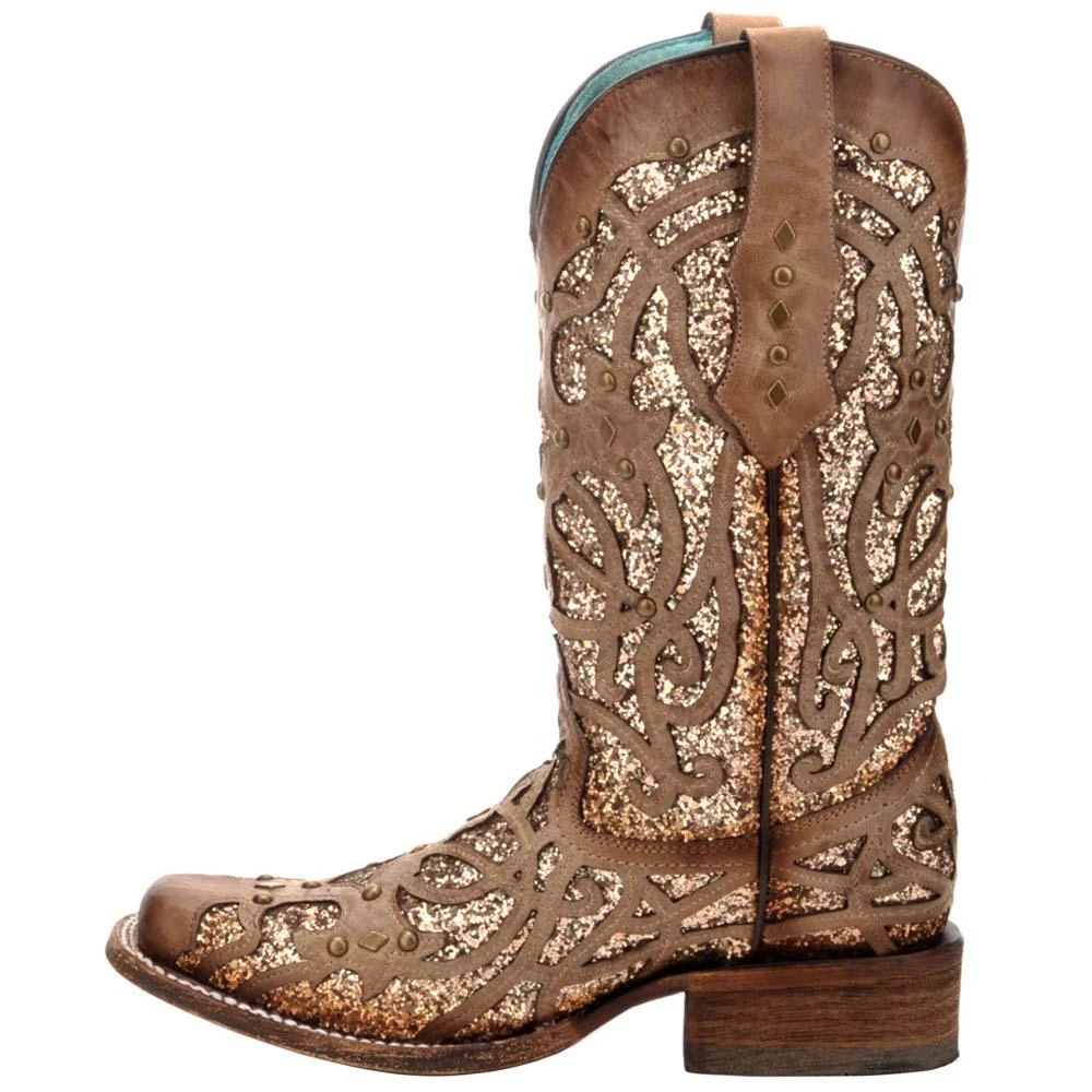 Corral Boots Glitter Tooled Inlay Square Toe Cowboy Boots 4
