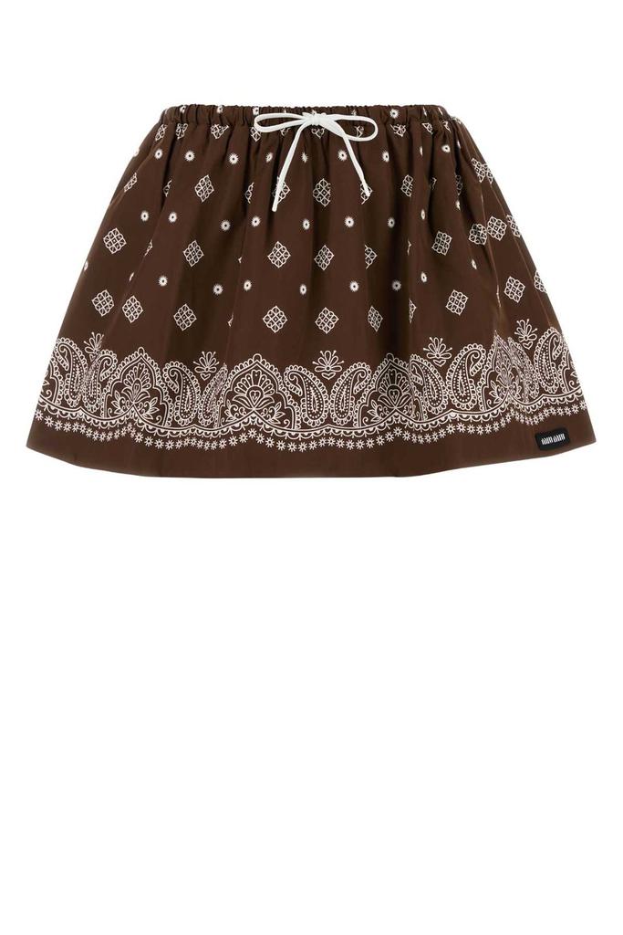 【MiuMiu】Paisley-Printed Drawstring Mini Skirt Miu Miu Miu Miu Paisley-Printed Drawstring Mini Skirt Multi