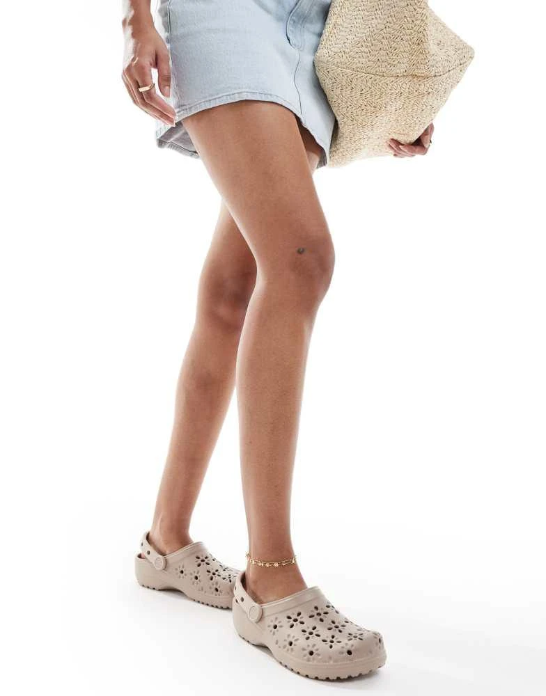Crocs Crocs Classic floral cut out clogs in taupe 1