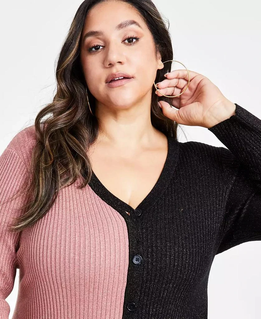 Nina Parker Trendy Plus Size Ribbed Button-Front Dress 4