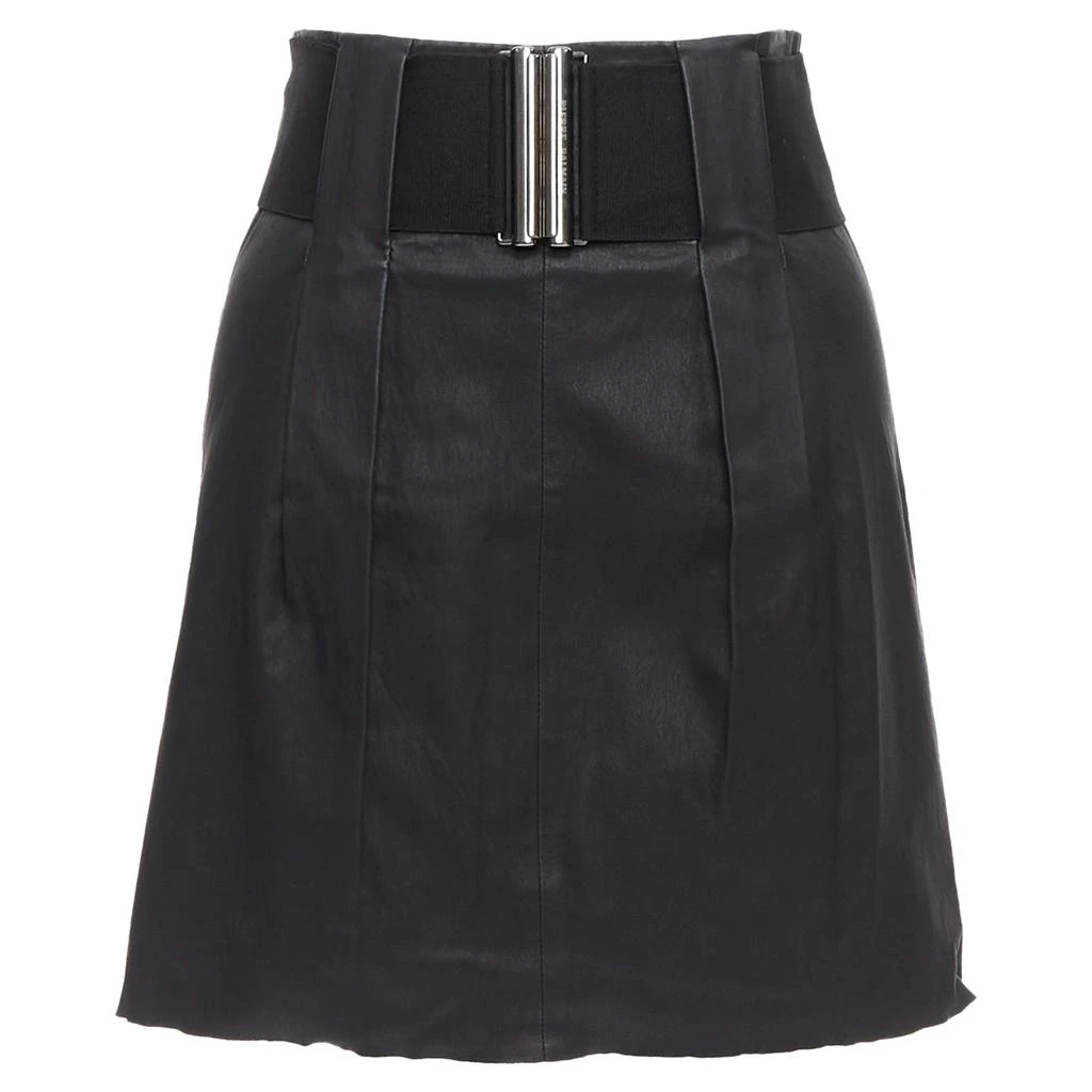 PIERRE BALMAIN Leather Wide Logo Elastic Belted A Skirt 1