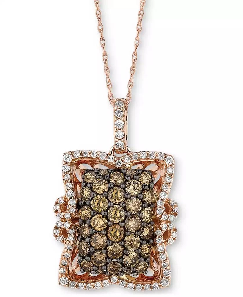 Le Vian Chocolatier® Chocolate Diamond (1-1/5 ct. t.w.) 
Vanilla Diamond (1/3 ct. t.w.) Cluster Frame 18" Pendant Necklace in 14k Rose Gold 1
