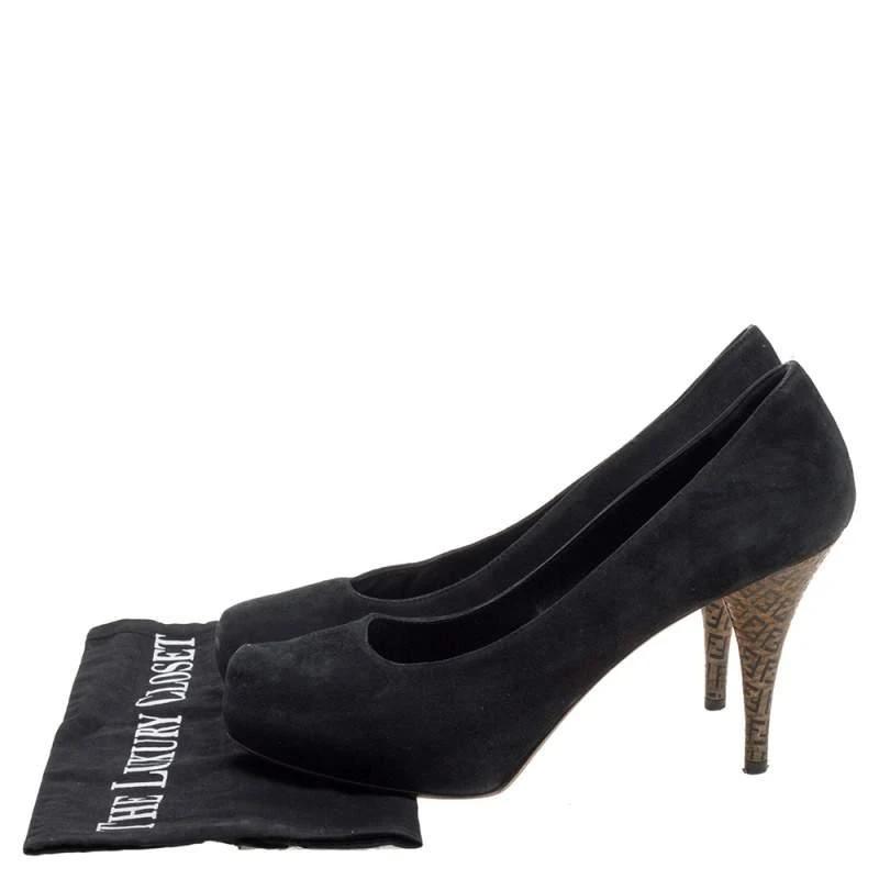 Fendi Fendi Black Suede Zucca Heel Platform Pumps Size 38 9