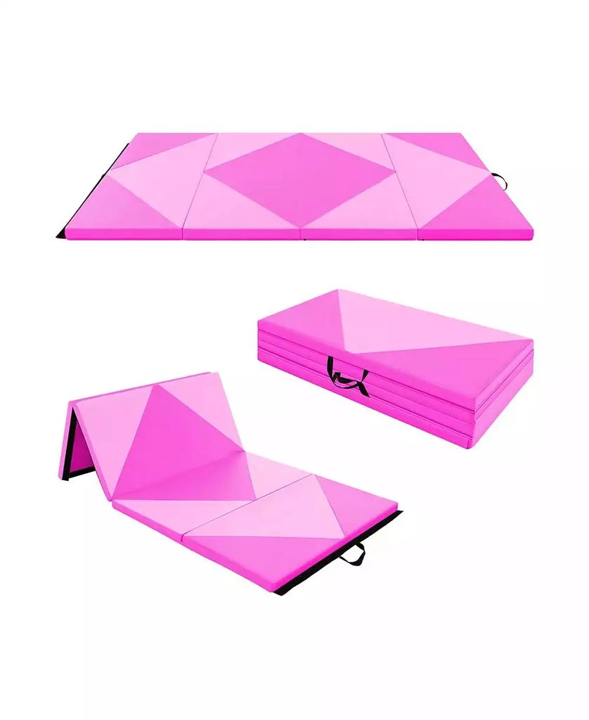 GOUUN 8 Feet PU Leather Folding Gymnastics Mat with Hook and Loop Fasteners-Pink 1