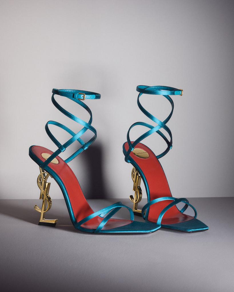 110mm Opyum YSL Satin Wrap-Ankle Sandals with Golden Hardware – On