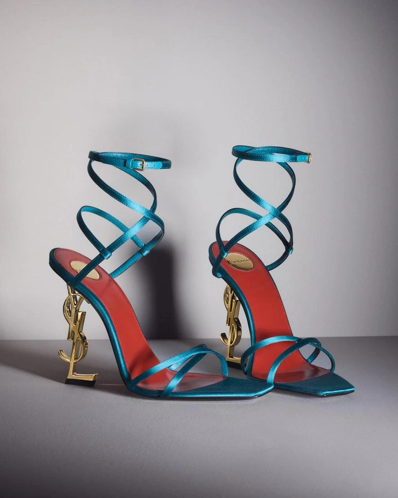 Yves Saint Laurent Opyum YSL Logo-Heel Wrap-Ankle Sandals with Golden Hardware 5