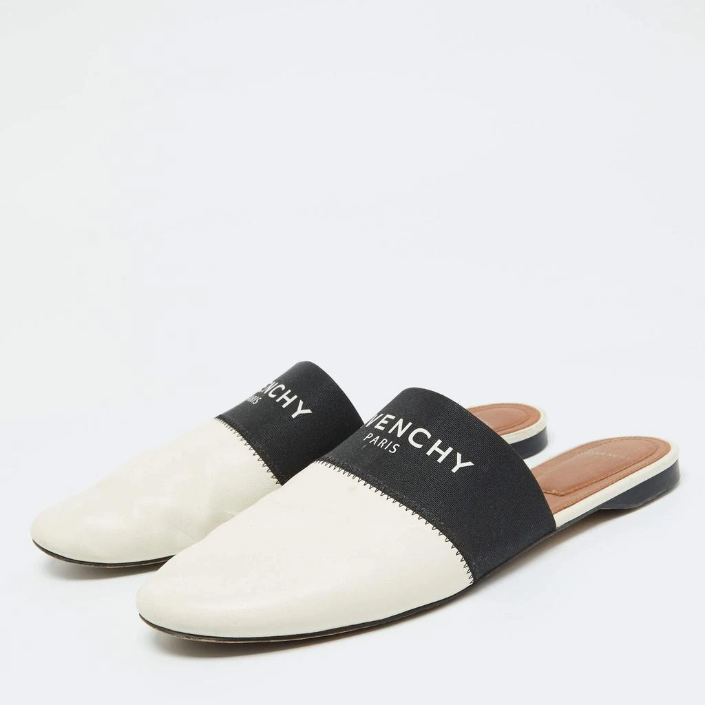 Givenchy Givenchy Black/White Leather and Elastic Bedford Flat Mules Size 40.5 2