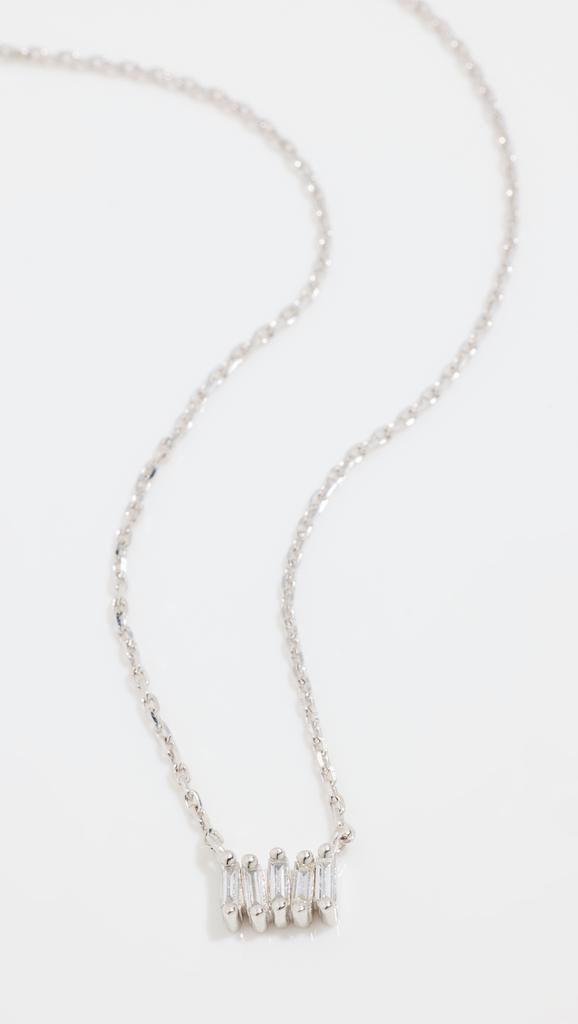 Suzanne Kalan 14k White Gold Classic Diamond Micro Bar Pendant Necklace