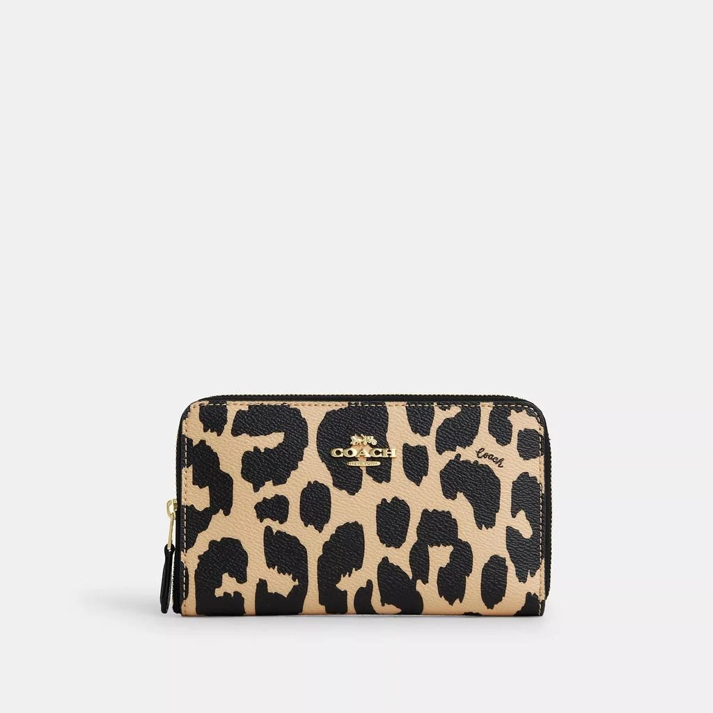 Coach Coach Outlet Medium Id Zip Wallet With Leopard Print 1