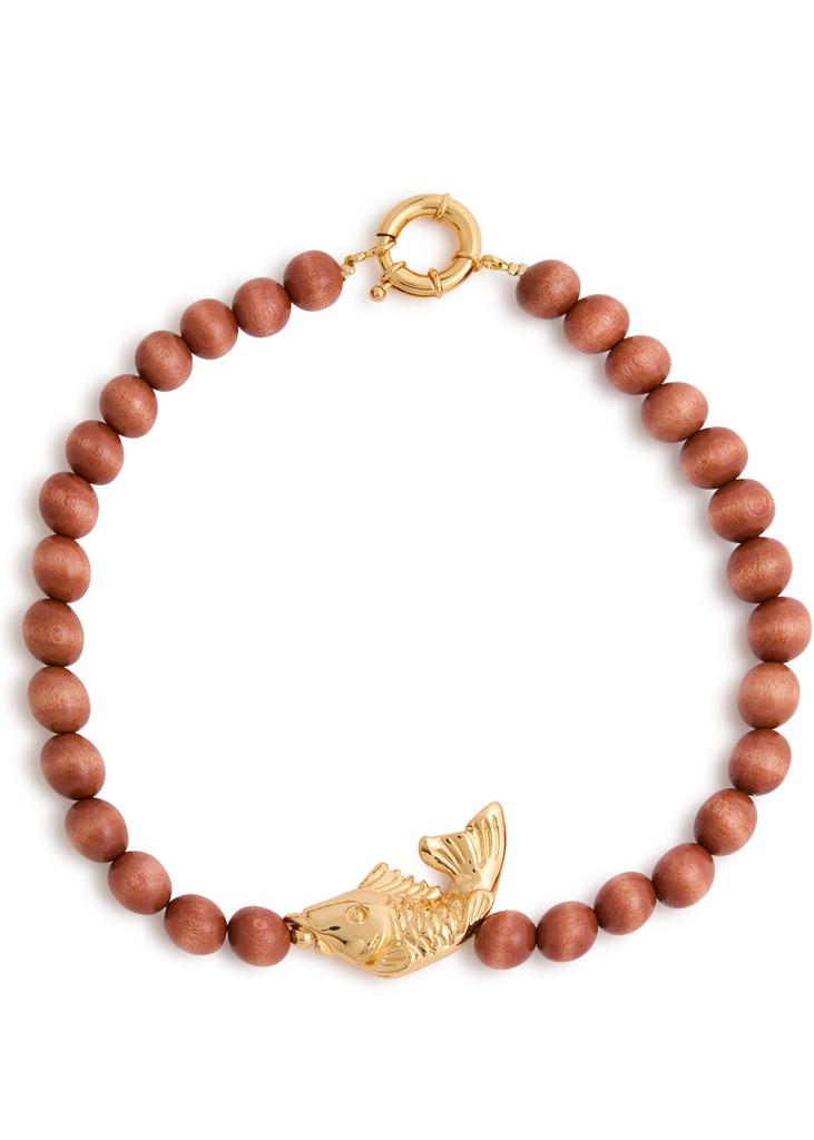 Timeless Pearly Fish wooden-beaded necklace