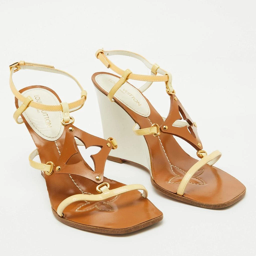 Louis Vuitton Louis Vuitton Cream/Brown Patent Leather Capricieuse Monogram Wedge Sandals Size 36.5 4