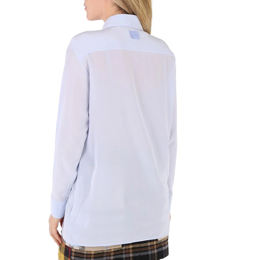 Burberry Pale Blue Irem Silk Crepe De Chine Logo Detail Oversized Shirt 3