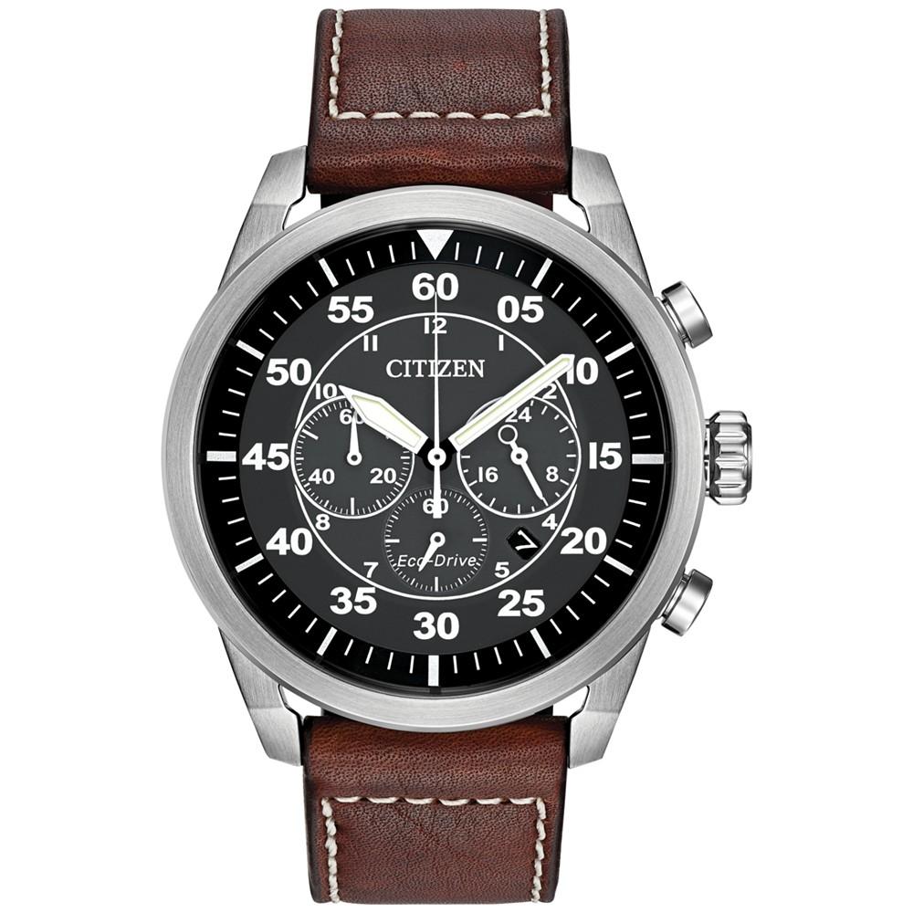 Citizen Men's Chronograph Eco-Drive Brown Leather Strap Watch 45mm CA4210-24E