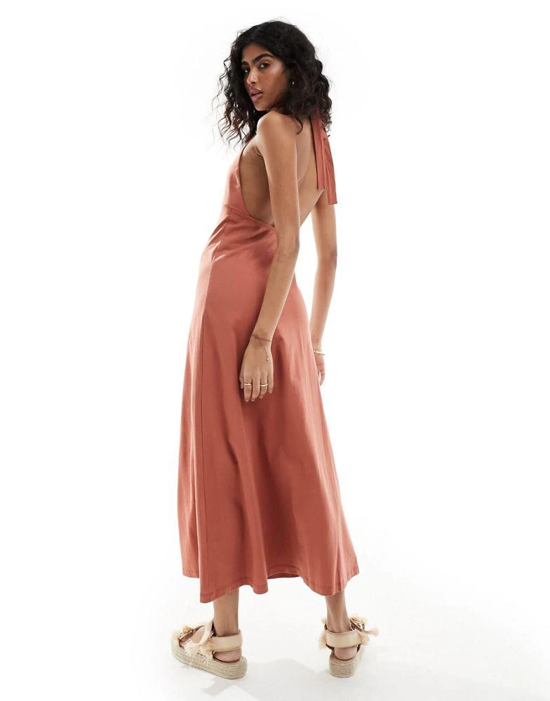 ASOS ASOS DESIGN halter neck midi dress with button front in terracotta 2