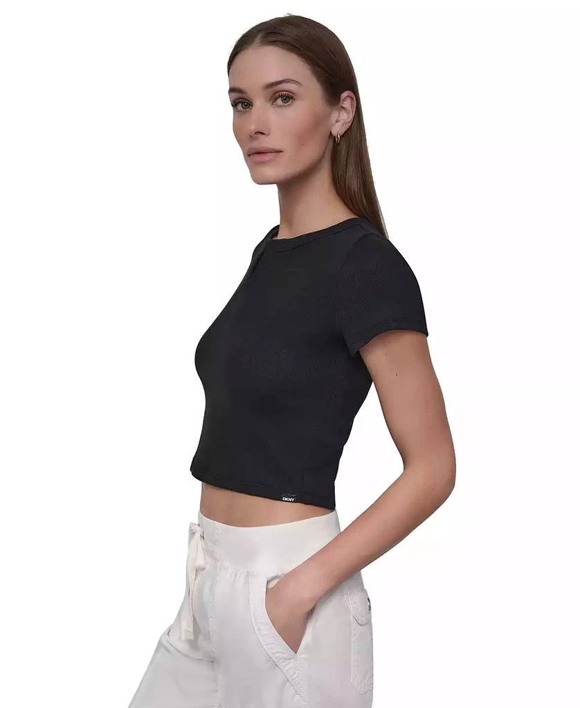 DKNY Sport Women's Ribbed Notched-Neck Cropped T-Shirt 3