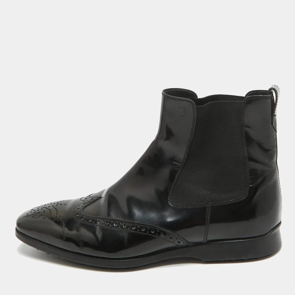 Tod's Tod's Black Patent Leather Brogue Chelsea Boots Size 40 1