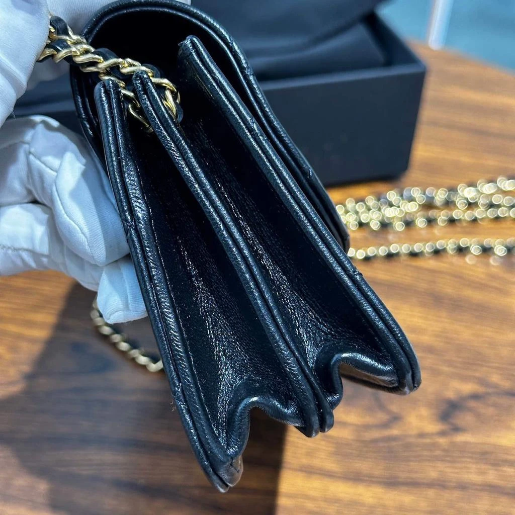 Chanel Chanel Black Gold Lambskin Leather Double Chain Large Phone Bag 5